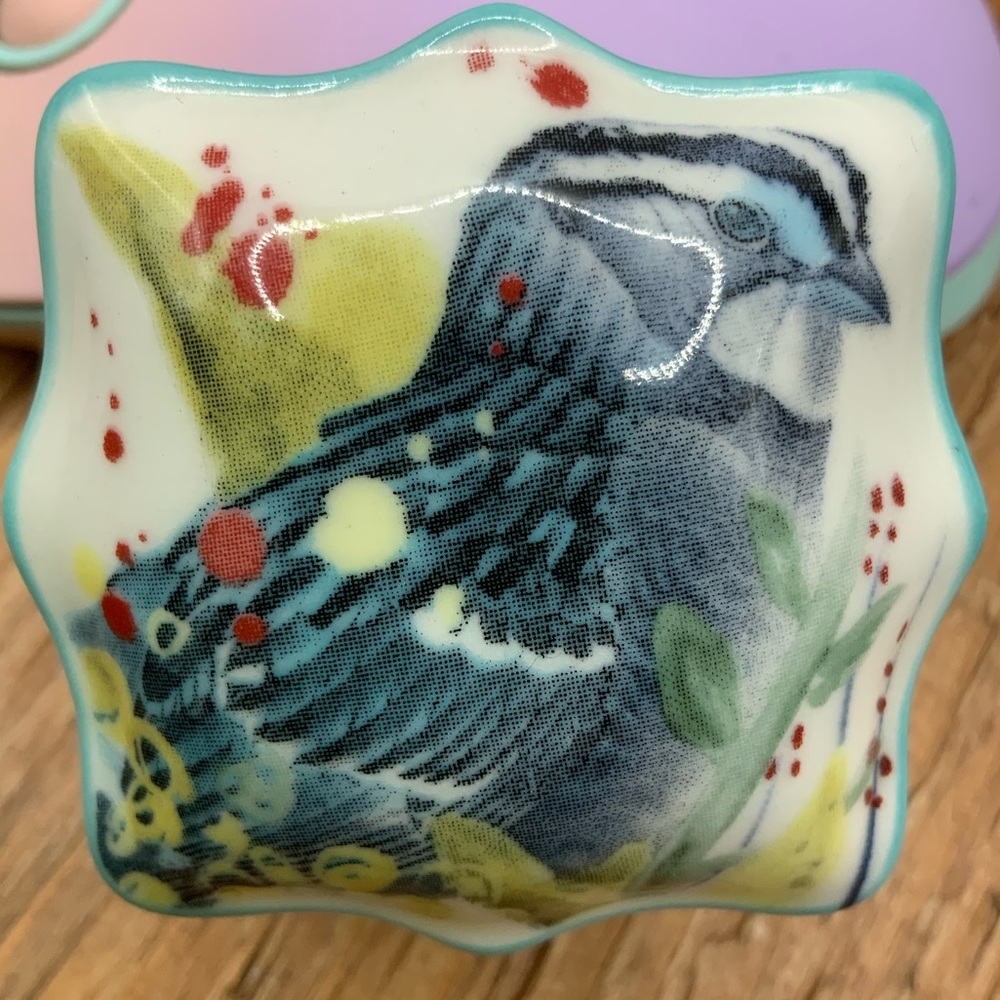 Sparrow Bird Hand Painted Ceramic Small Trinket Box